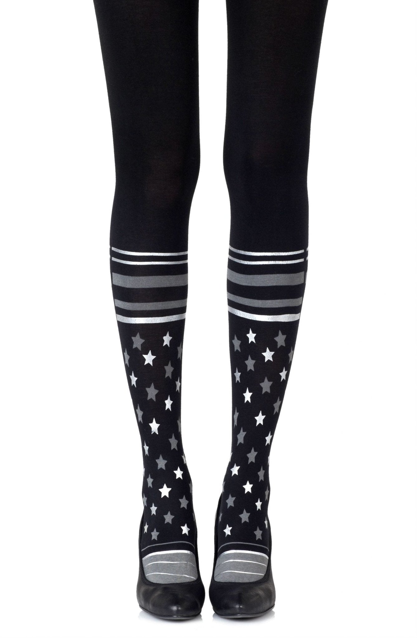 Zohara "Sock It To Me" Grey Silver Print Tights - The Rabbit Hole Life