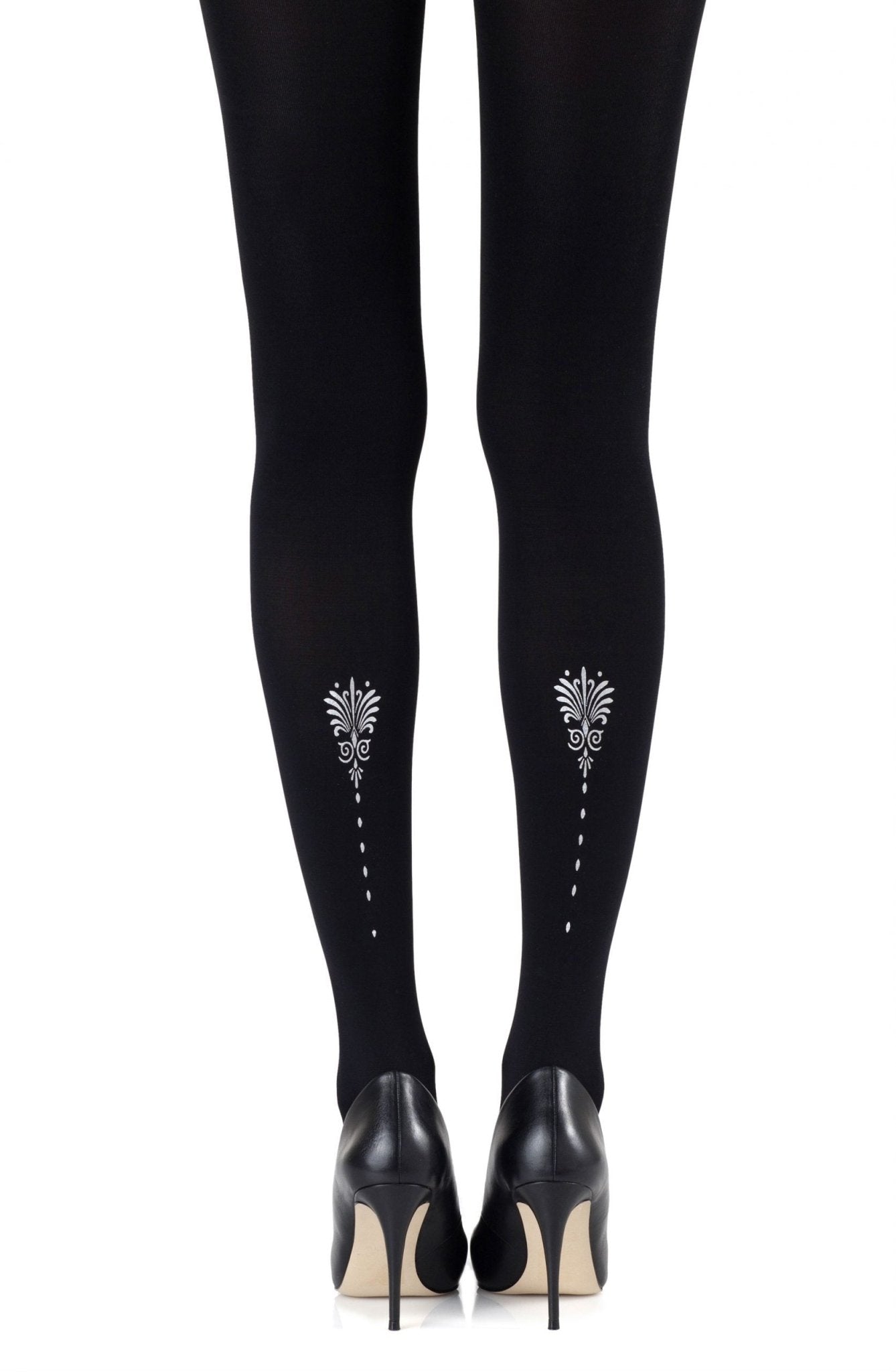 Zohara "Vine And Dash" Silver Print Tights - The Rabbit Hole Life