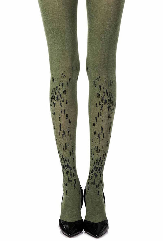 Zohara "Walking By" Green Print Tights - The Rabbit Hole Life