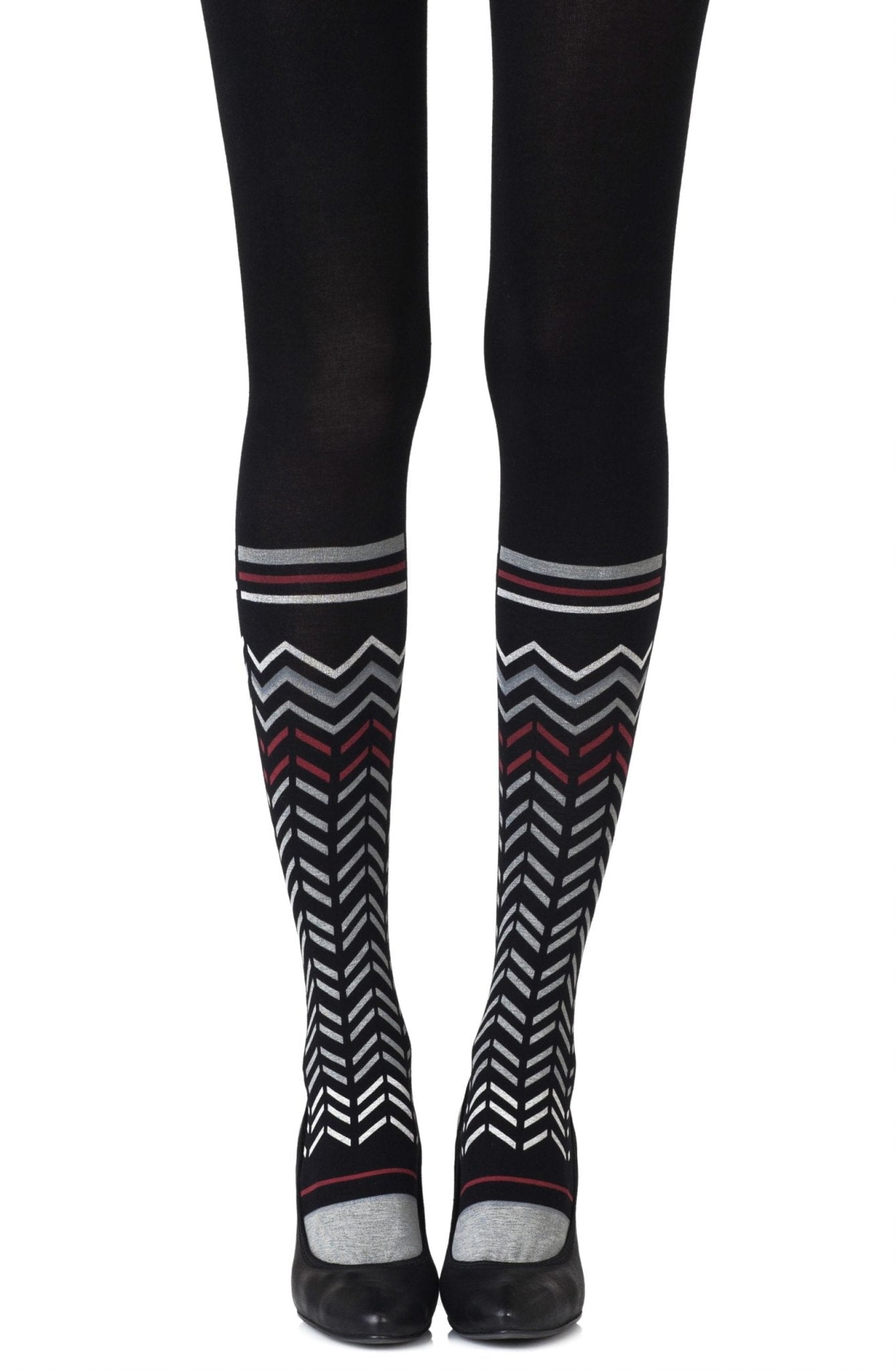 Zohara "Zig Zag Walk" Black Print Tights - The Rabbit Hole Life